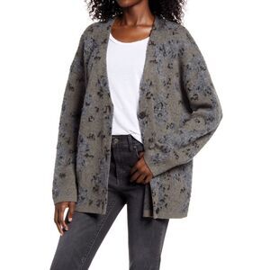 ALL SAINTS Camo Cardigan Sweater, Khaki Green/Charcoal Black, Medium (6/8), NWT